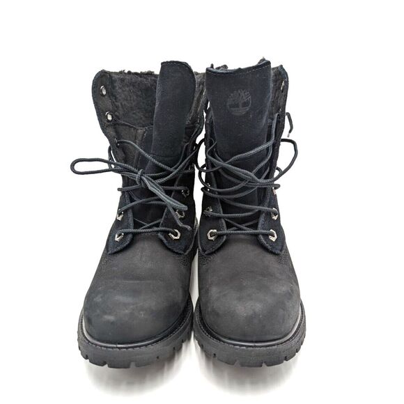 Timberland Authentic Women Waterproof Fleece Fold Down Boot Black Leather US 6.5 - Picture 14 of 15